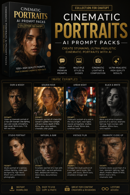 Cinematic Portraits AI Prompt Packs COLLECTION - 10,000+